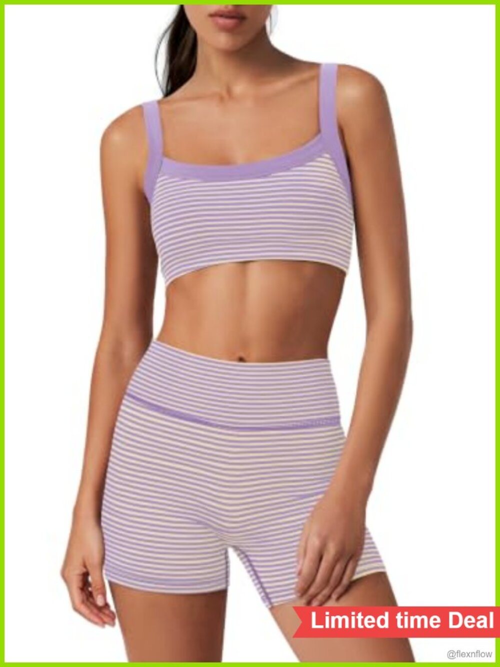 Womens Striped Workout Set 2 Piece Tank Top & Shorts Gym Activewear